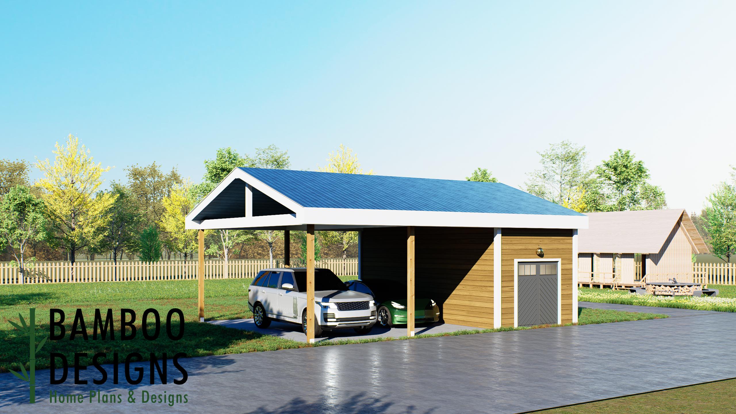 Image of Bowdoin 24x32 Carport Plan with Shed — A Spacious Covered Parking & Storage Solution | DIY PDF Plans