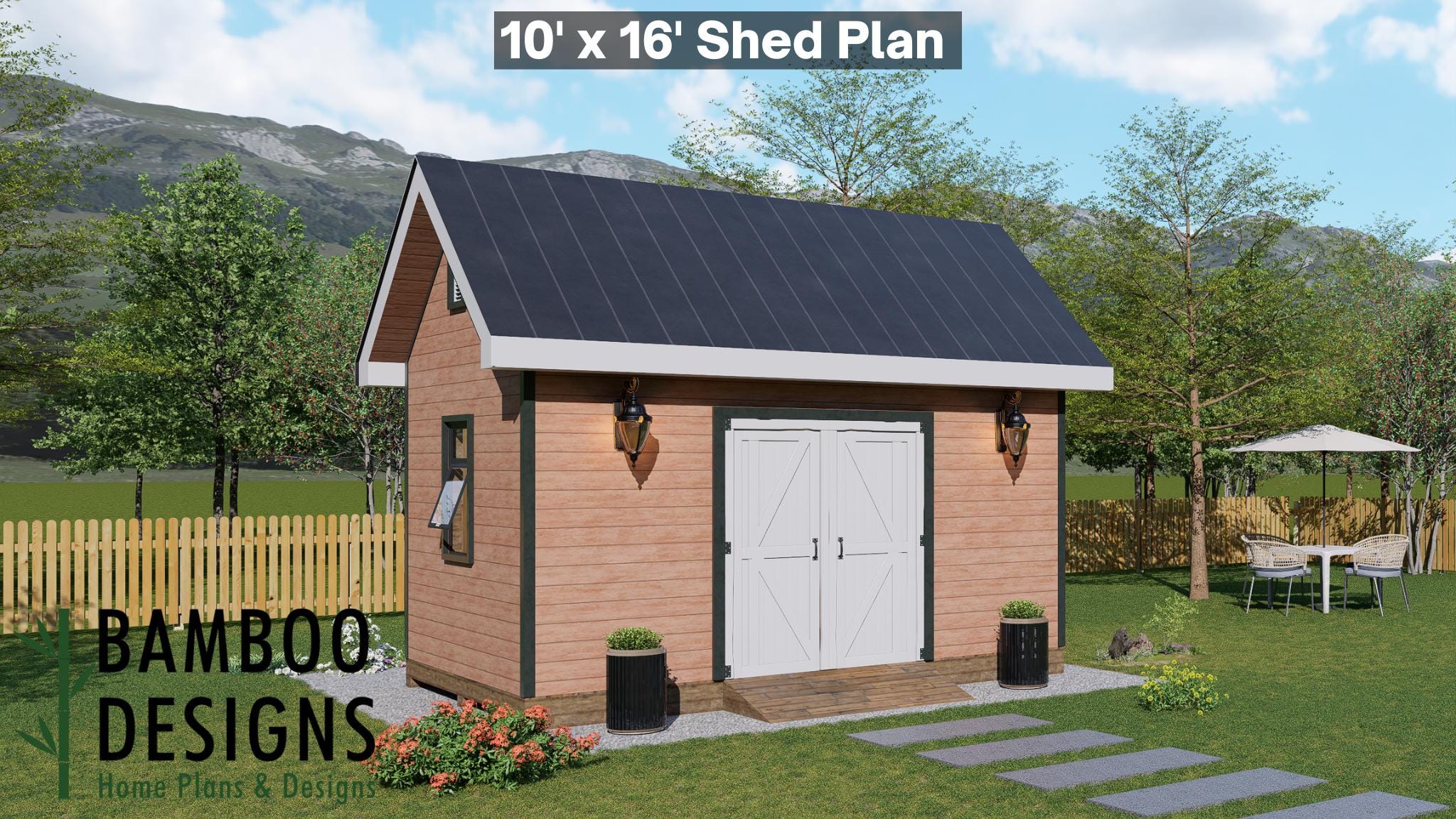 Image of Lumen 10x16 Gable Shed Plan - Modern Barn-Style Storage, Workshop, or Studio | DIY Backyard Shed PDF Building Plans