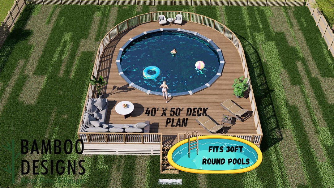 Key West – 30’ Round Pool Deck Plan | Massive 40x50 Wrap Deck | Resort ...
