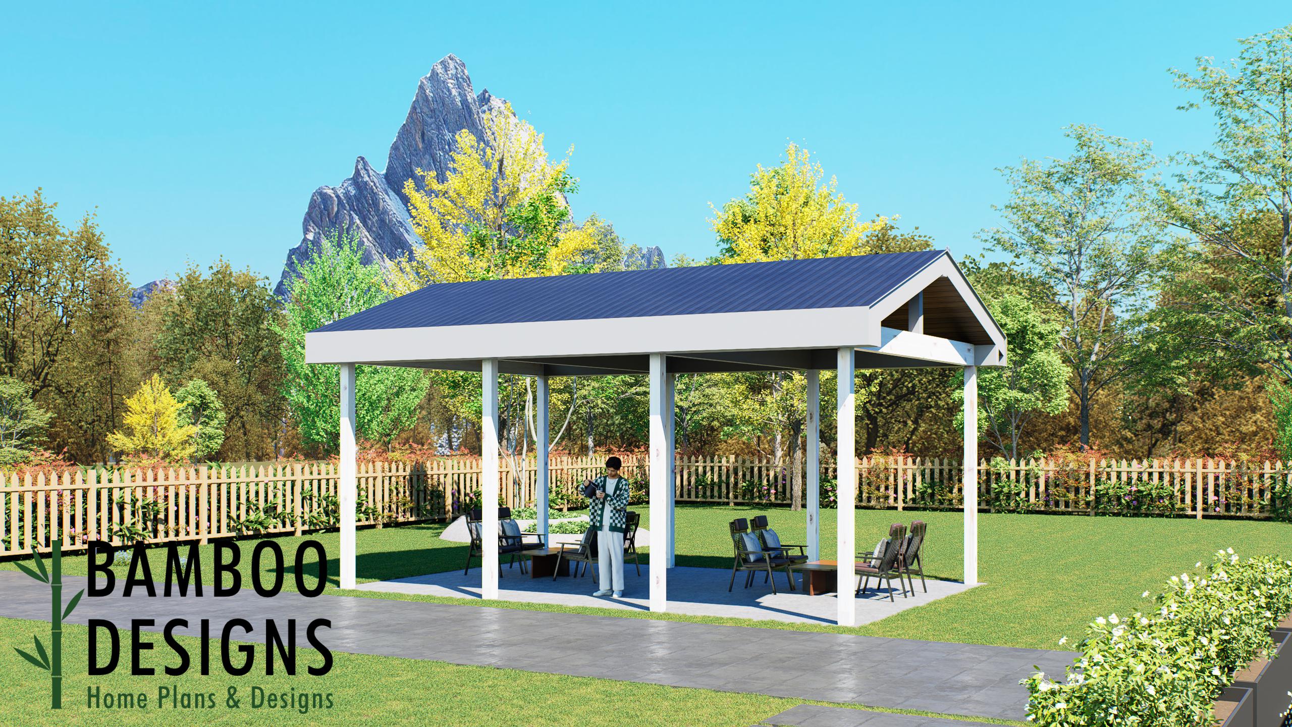 Image of Beechgrove 16'x24' Pavilion Plan – A Spacious Outdoor Pavilion for Backyard Living & Entertaining | DIY Plans