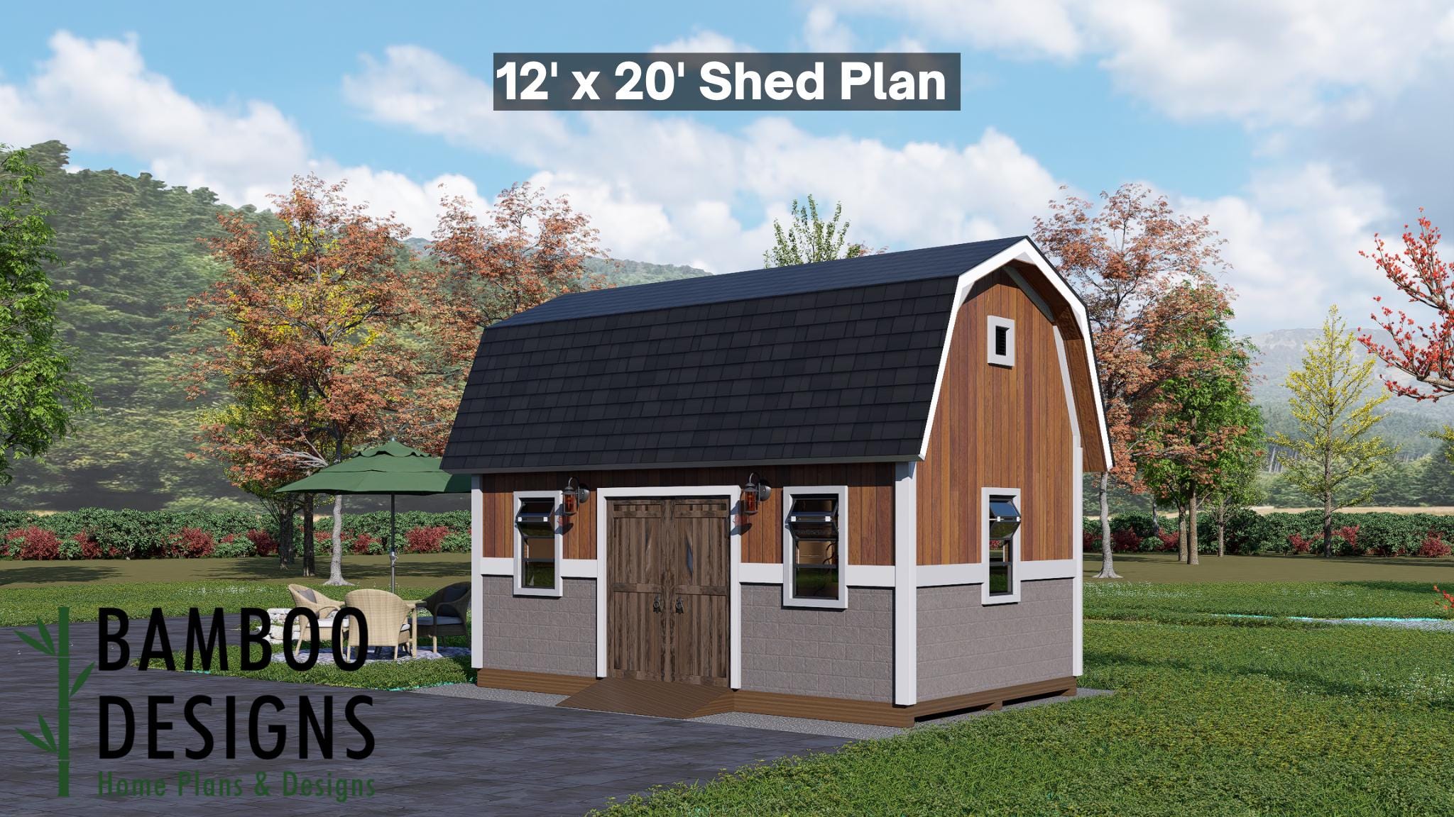 Image of Tove 12x20 Gambrel Shed Plan - A Barn-Style Storage & Workshop Design