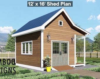 Kabe 12x16 Porch Shed Plan – DIY Gable Roof Studio, Workshop, or Backyard Office with Covered Porch