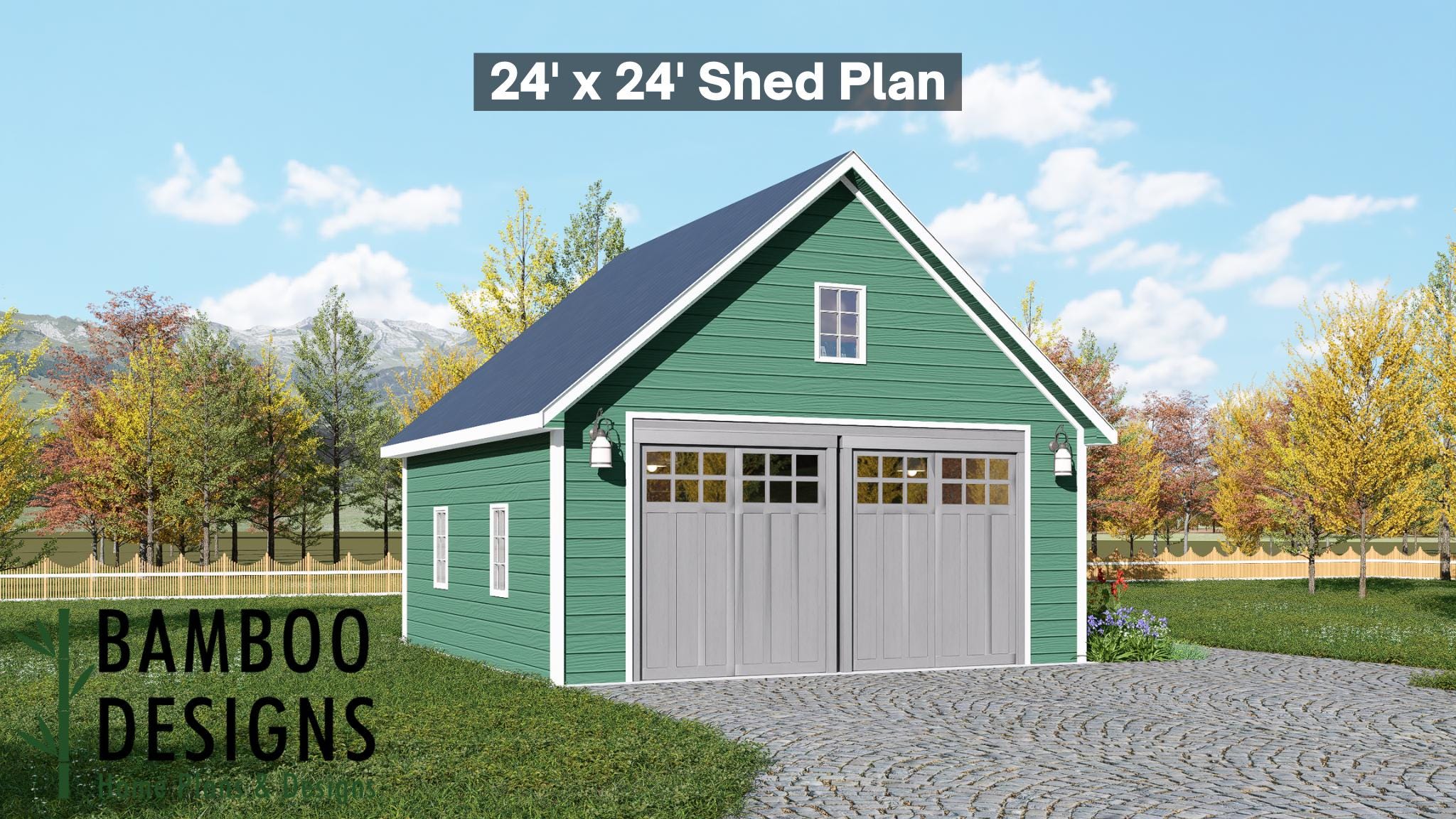 Image of Alec 24x24 Garage Shed Plan - A Two-Bay Garage with Classic Gable Roof