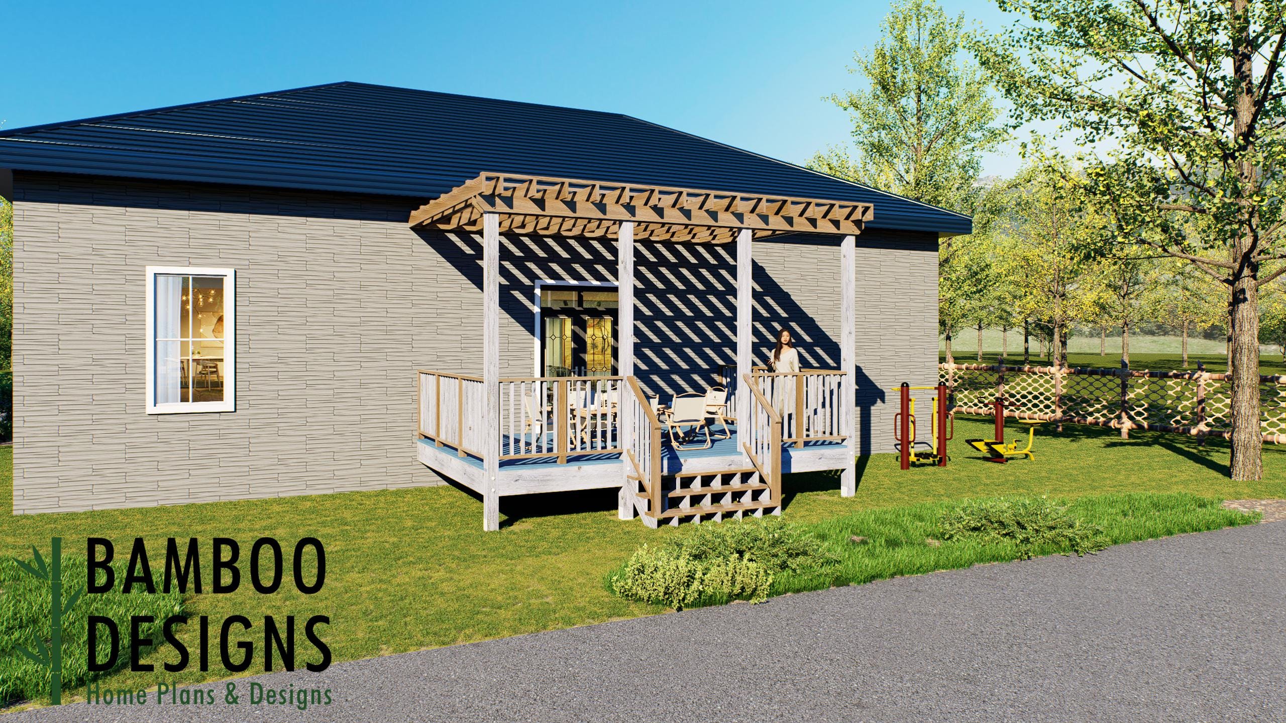 Image of Huerta 12x18 Attached Deck Plan with Pergola - Versatile Outdoor Living Space for Entertaining and Everyday Enjoyment (DIY PDF Plans)