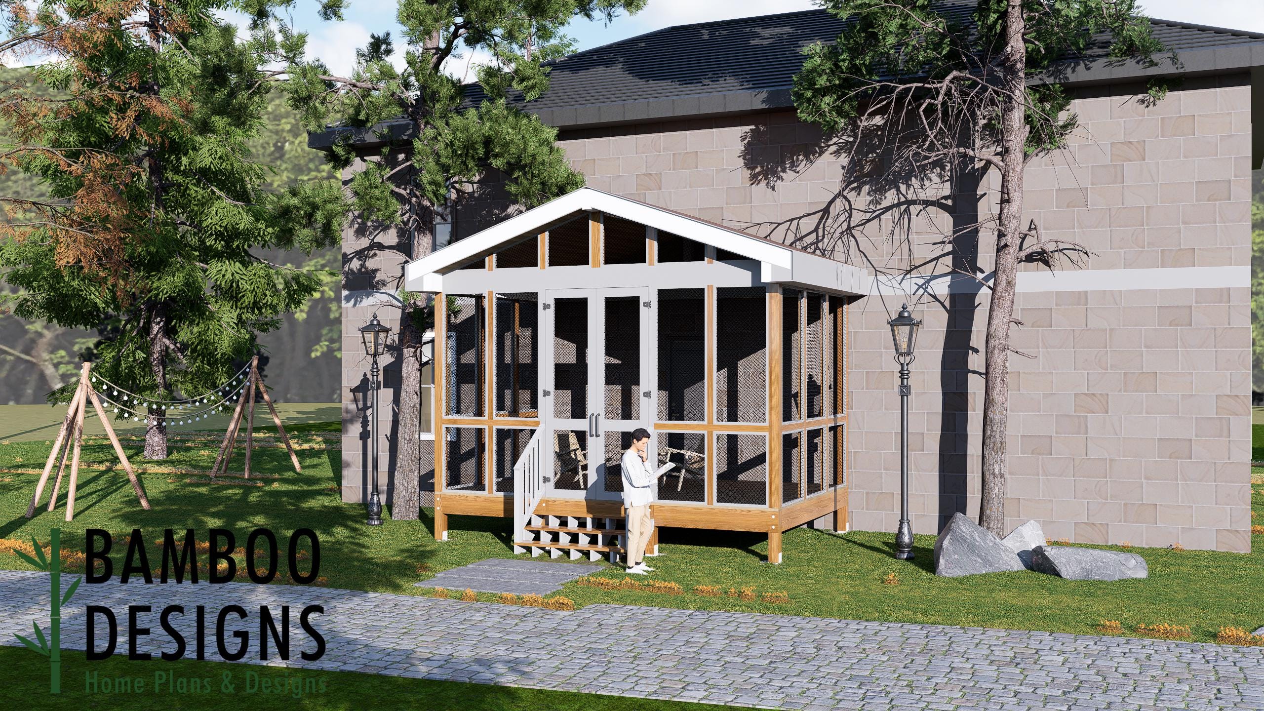 Image of Deliah Sunroom Plan – 12x18 Deck with Classic Gable Sunroom | DIY Backyard Sunroom PDF Plans