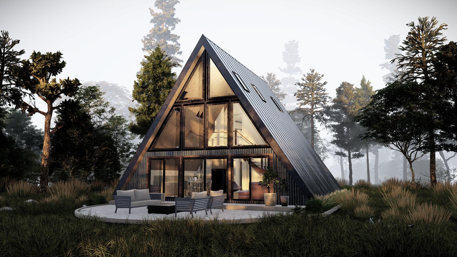 Image of Cedar View: Contemporary A-Frame Cabin House Plan (928 SF) - 2 Bed 2 Bath - Modern Architectural PDF + DWG
