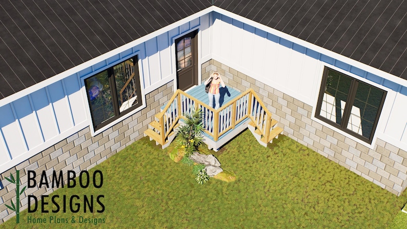 Del Duero 8x8 Freestanding Corner Deck Plan Large Backyard Deck plan by Bamboo Designs