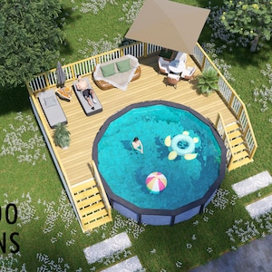 Oklahoma 17x26 Pool Deck Plan – Elevated Above-Ground Pool Deck with Railing | PDF + DWG DIY Plans