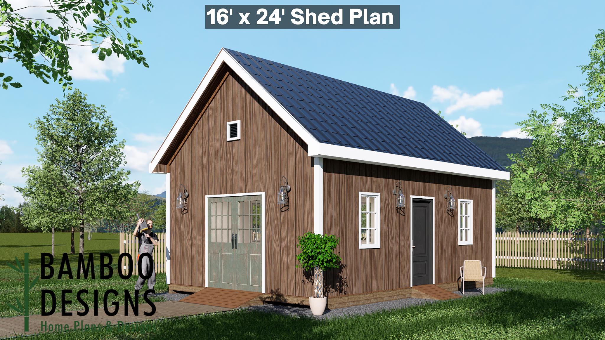 Image of Lia 16x24 Garage Shed Plan - Loft Gable Shed | Workshop, Studio, or Storage Building | DIY Shed Design (PDF)