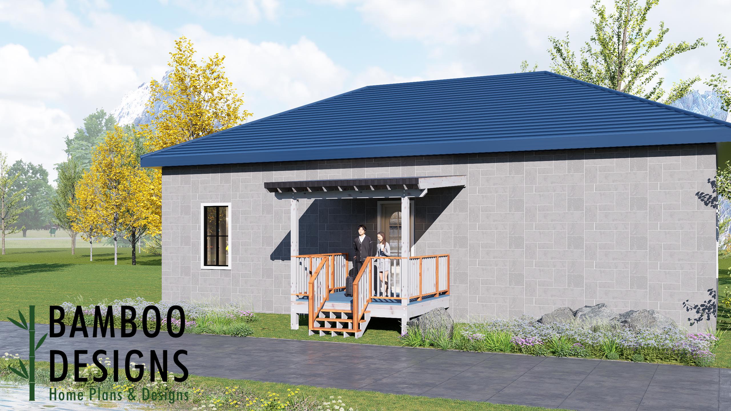 Image of Monterde 10x10 Deck Plan with Mono Slope Porch - Compact Covered Entry Deck for Modern Homes