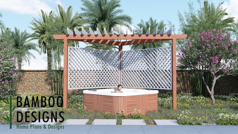 Key West 15ft Hot Tub Pergola plan by Bamboo Designs