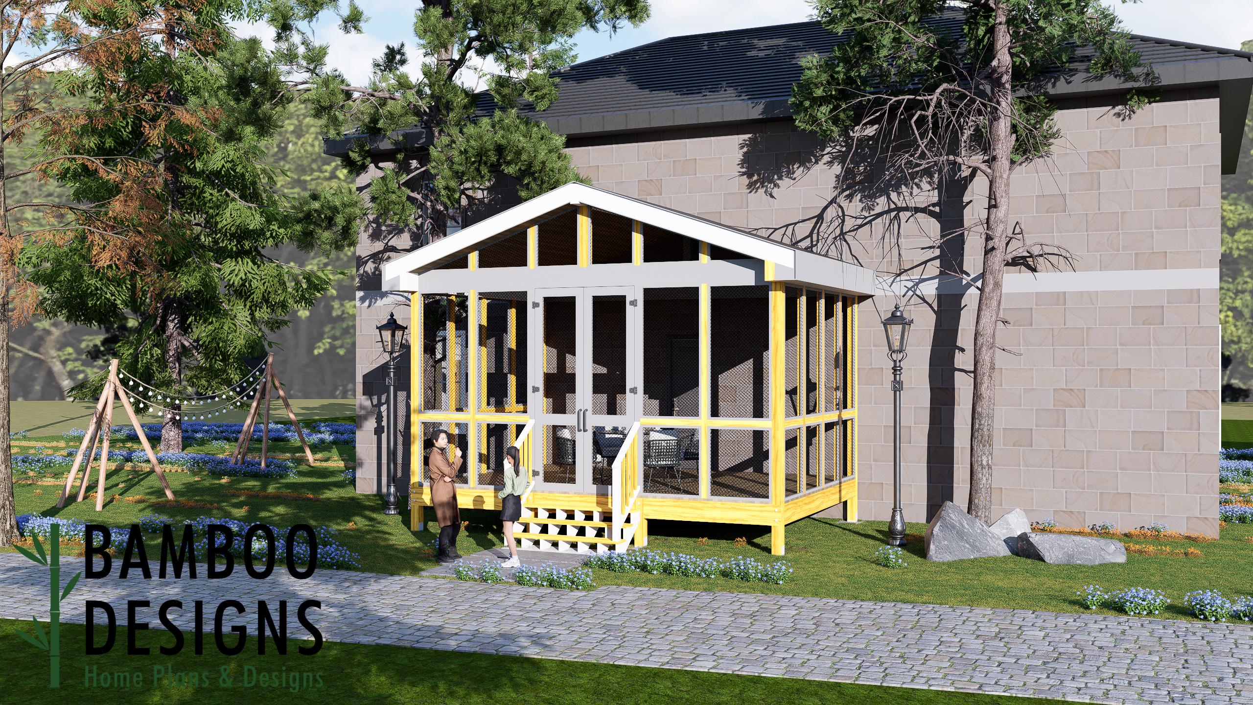Image of Raya Sunroom Plan – 14x20 Deck with Classic Gable Sunroom | DIY Backyard Sunroom PDF Plans