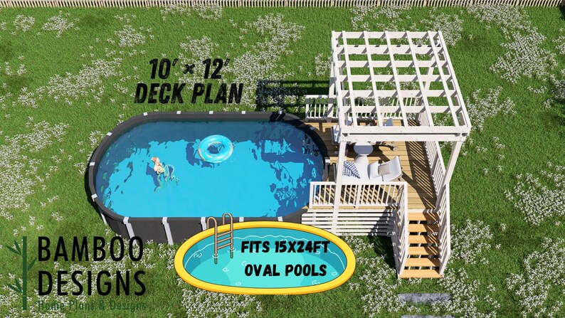 Bergil Oval Pool Deck · 10x12 plan by Bamboo Designs
