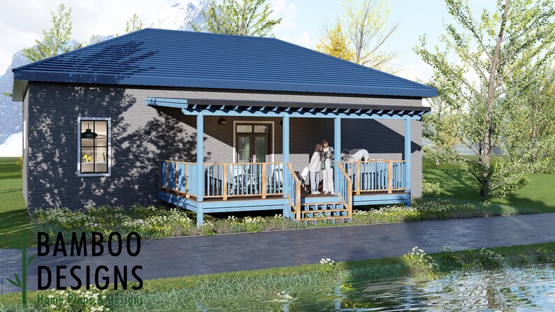 Jarvis 16x24 Deck Plan with Mono Slope Porch plan by Bamboo Designs