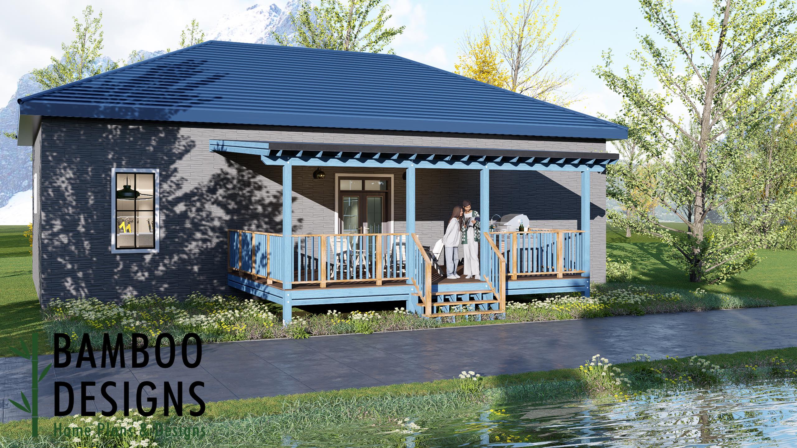 Image of Jarvis 16x24 Deck Plan with Mono Slope Porch - Spacious Covered Outdoor Living & Entertainment Deck