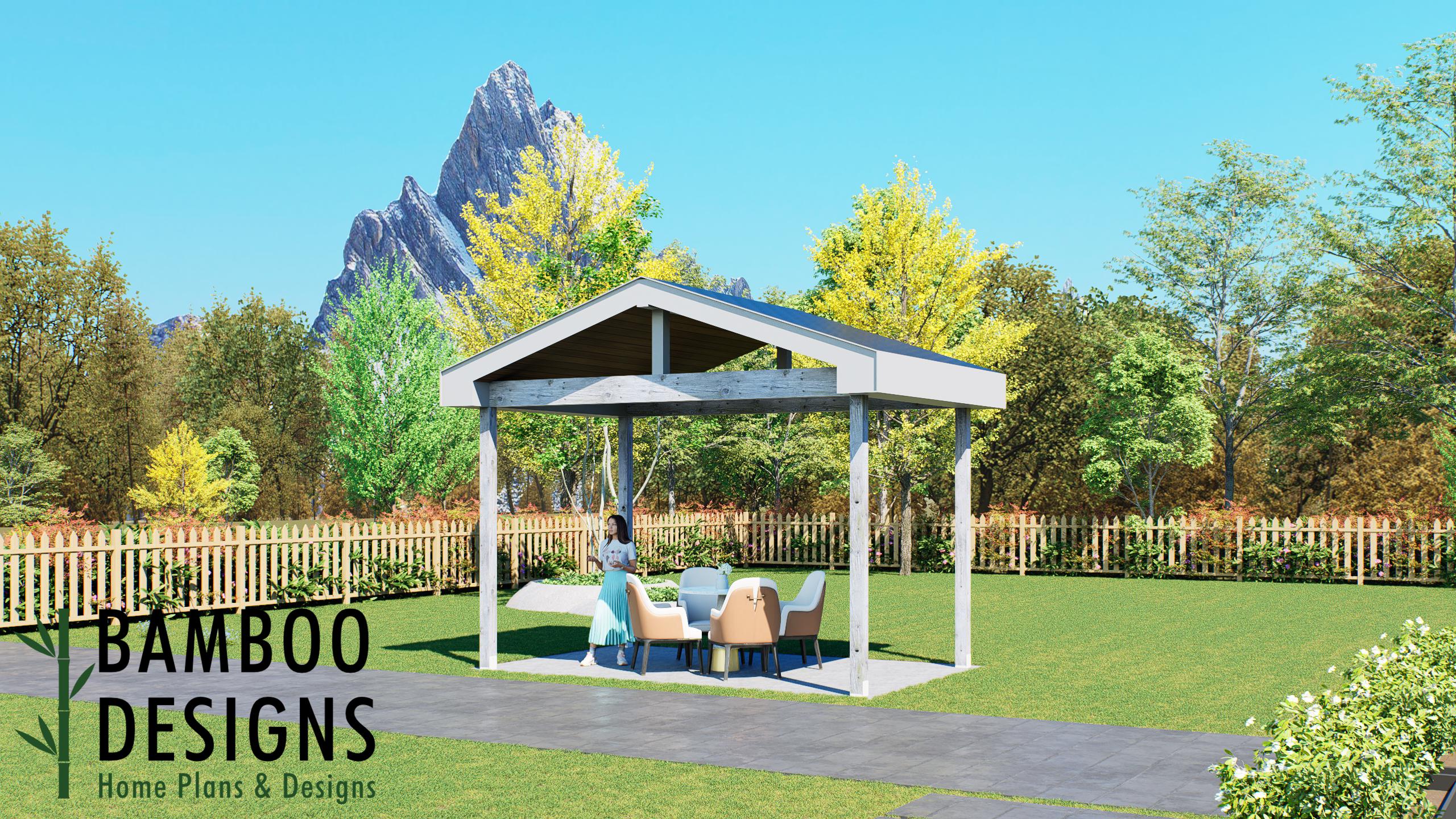 Image of Olde Oaks 16' x 10' Pavilion Plan — A Charming Backyard Pavilion for Outdoor Living, Relaxation & Entertaining | DIY Plans