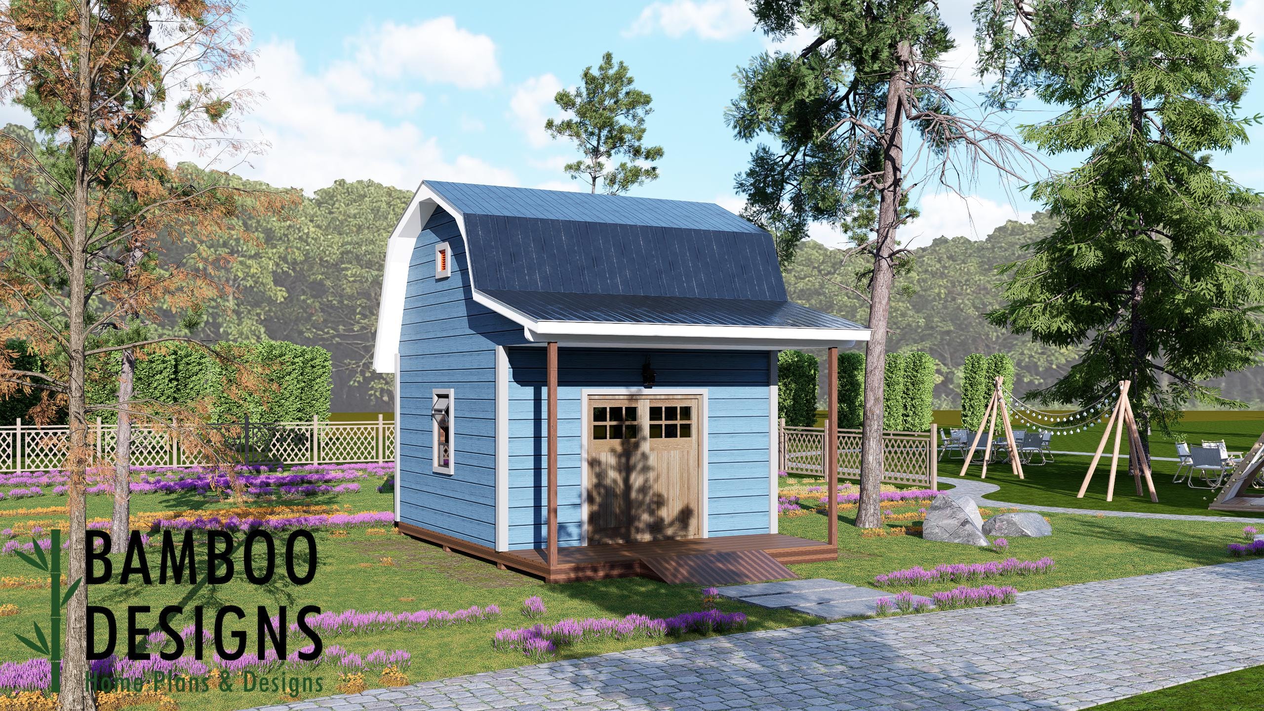 Image of Gowan 14x14 Gambrel Roof Shed Plan — Classic Barn-Style Storage & Workshop | DIY PDF Plans