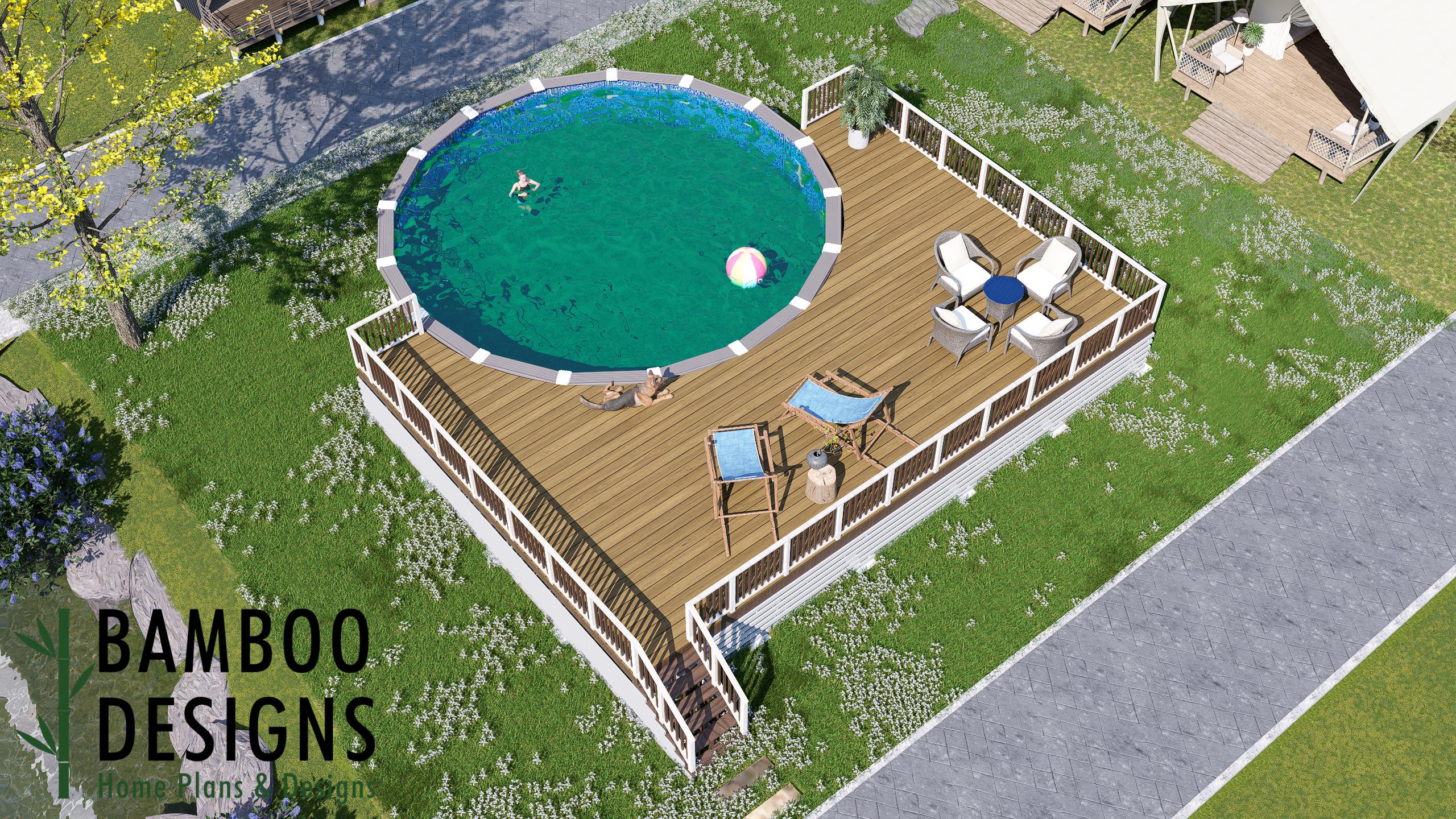 Pool Access Plan Example Francine Pool Deck Plan – 30'x43' Large Above-ground Pool Deck for 33 ...