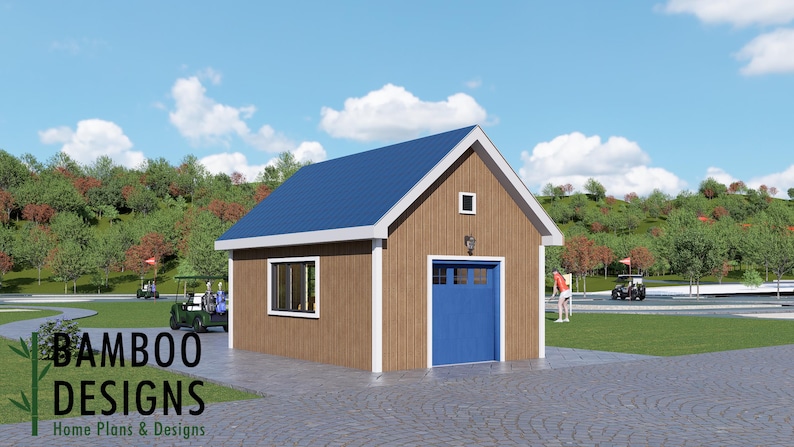 Hesby 14x20 Golf Cart Shed Plan — Modern Single-Slope Golf Cart Garage & Storage Building plan by Bamboo Designs
