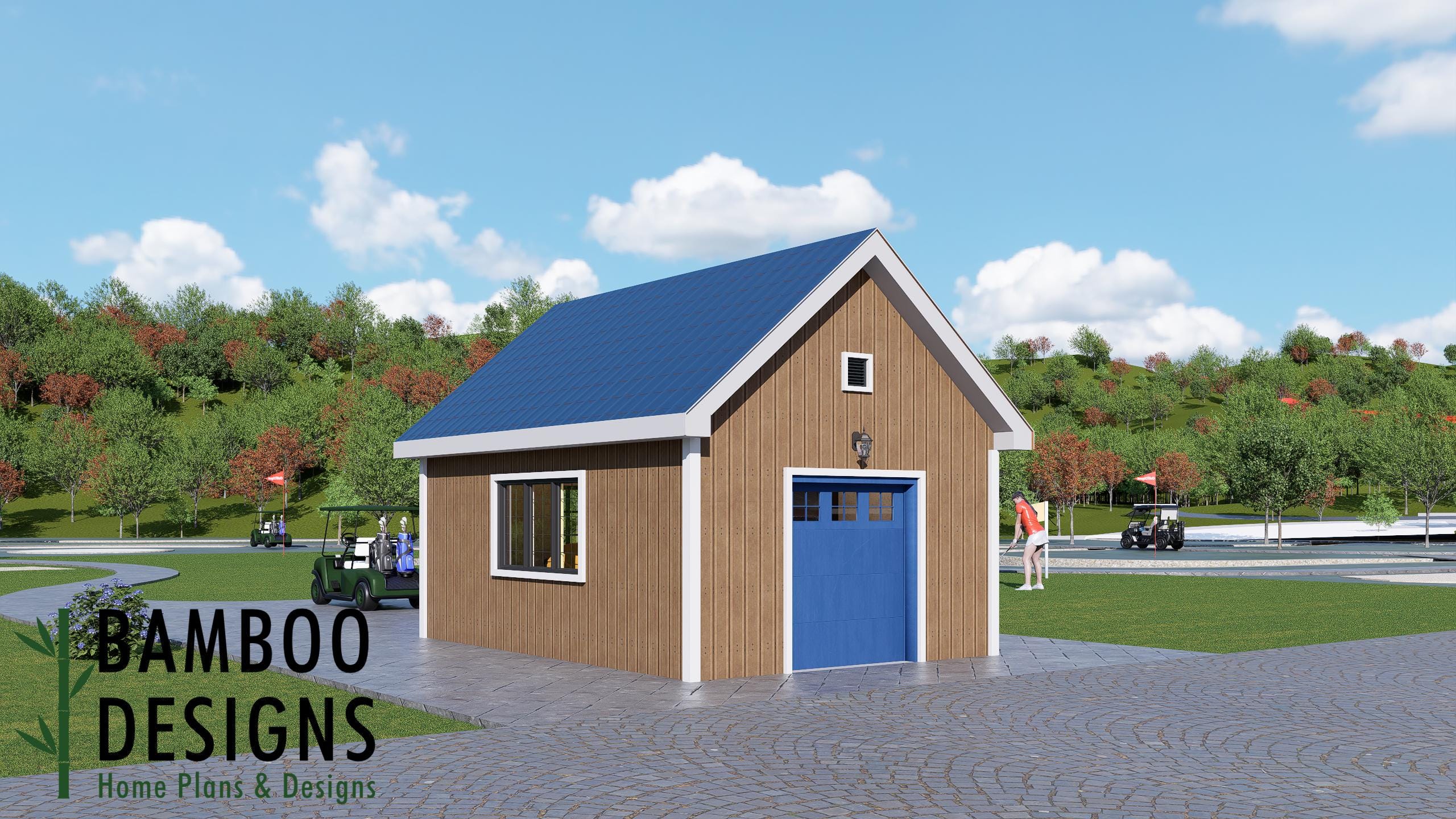 Image of Hesby 14x20 Golf Cart Shed Plan — Modern Single-Slope Golf Cart Garage & Storage Building | DIY PDF Plans