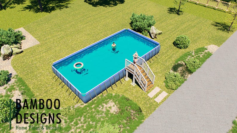 overlook-4x4-pool-deck-plan-diy-entry-deck-for-36-x-18-x-52-rectangular-above-ground-pool-diy-pdf- plan by Bamboo Designs