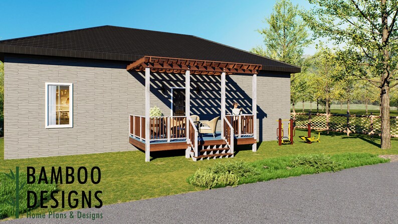 Mateo 10x18 Attached Deck Plan with Pergola plan by Bamboo Designs