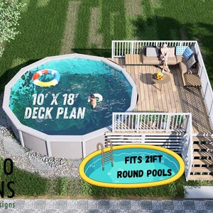 Plano de terraza para piscina en Westbrook Circle: terraza elevada de 10x18 pies con escalera de 6 peldaños / Planos en PDF para construir usted mismo