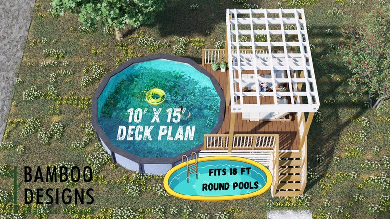 Dunedin 10x15 Pool Deck Plan with Pergola plan by Bamboo Designs