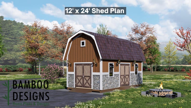 Unity 12x24 Gambrel Roof Shed plan by Bamboo Designs