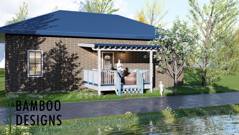 Makota 12x14 Deck Plan with Mono Slope Porch plan by Bamboo Designs