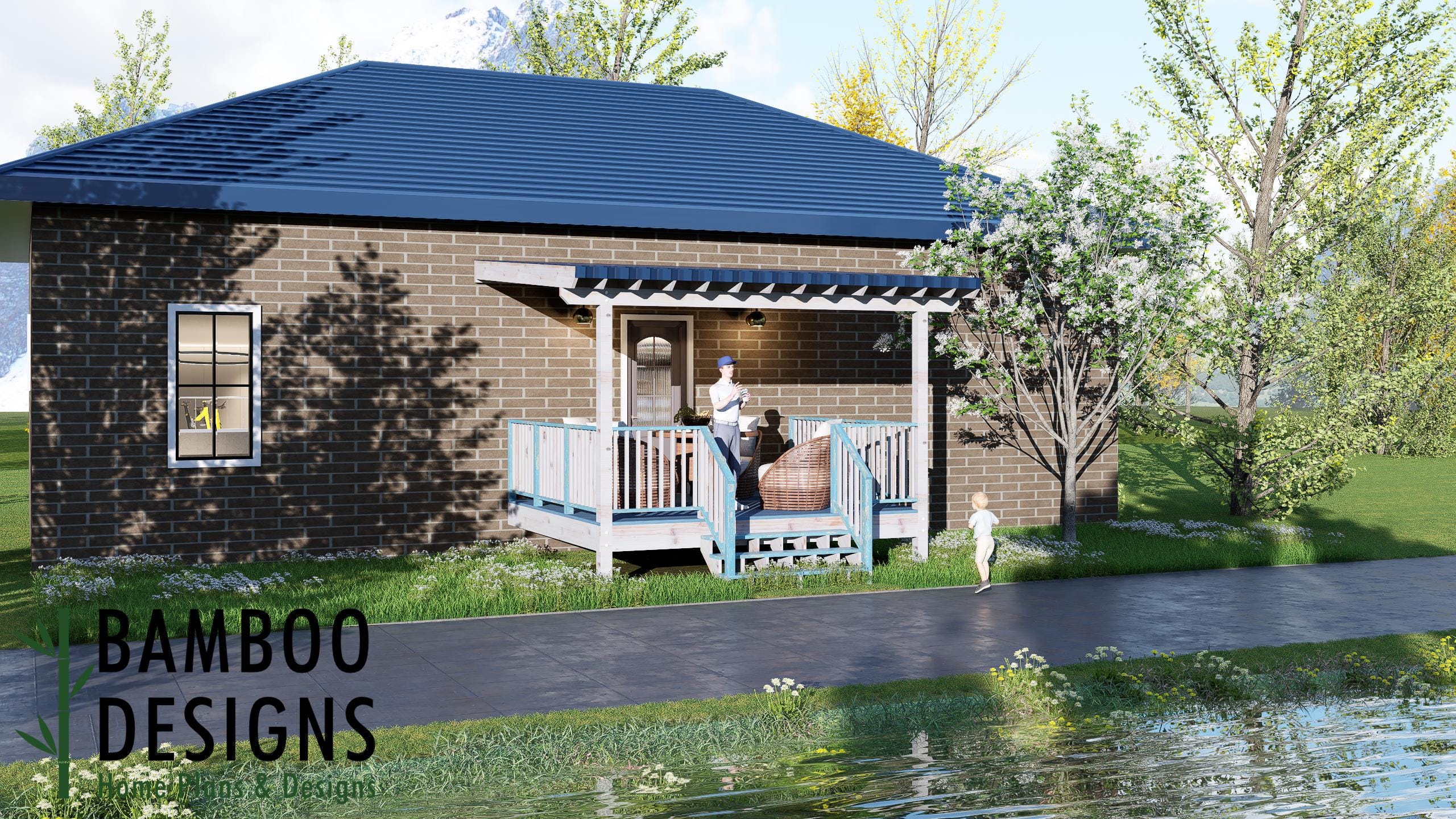 Image of Makota 12x14 Deck Plan with Mono Slope Porch - Stylish Covered Backyard Retreat