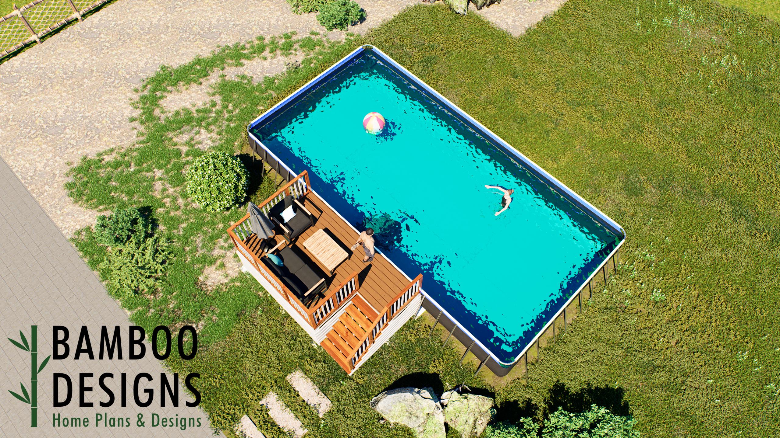 Image of Denny 9x15 Pool Deck Plan — Rectangular Deck for 36' x 18' x 52" Above Ground Pool | DIY PDF Plans