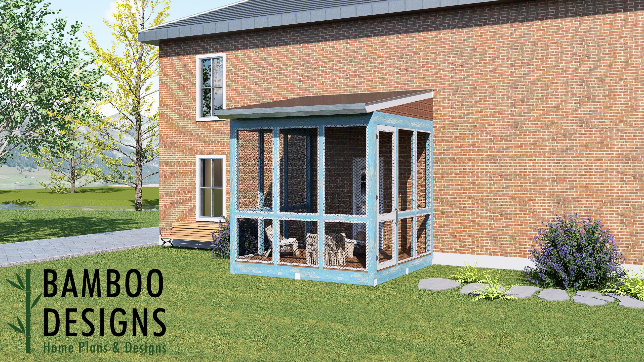 Image of Costa 12x12 Monoslope Sunroom Plan – Compact Modern Backyard Sunroom with Lean-To Roof | DIY Backyard Sunroom PDF Plans