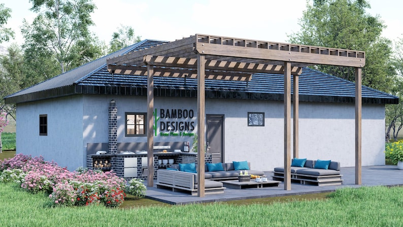 Knoxville 20x20 Roof-Mounted Pergola plan by Bamboo Designs