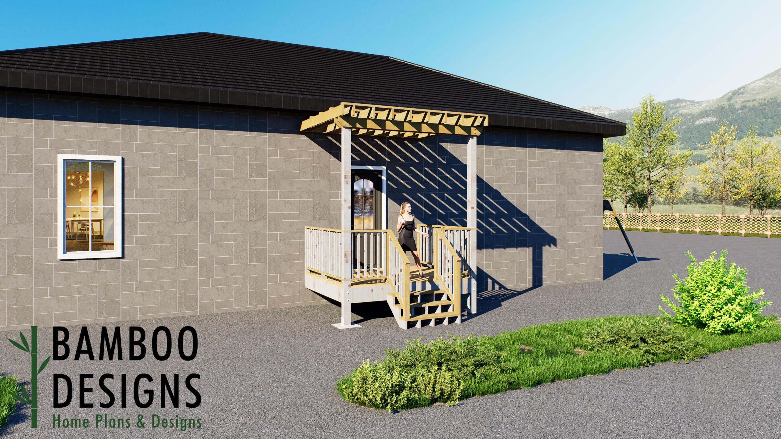 Image of Mendi 8x10 Attached Deck Plan with Pergola - Compact Backyard Retreat with Classic Outdoor Charm