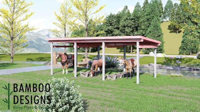 Amherst 12x30 Horse Paddock Plan — Spacious Run-In Shelter for Horses & Livestock plan by Bamboo Designs