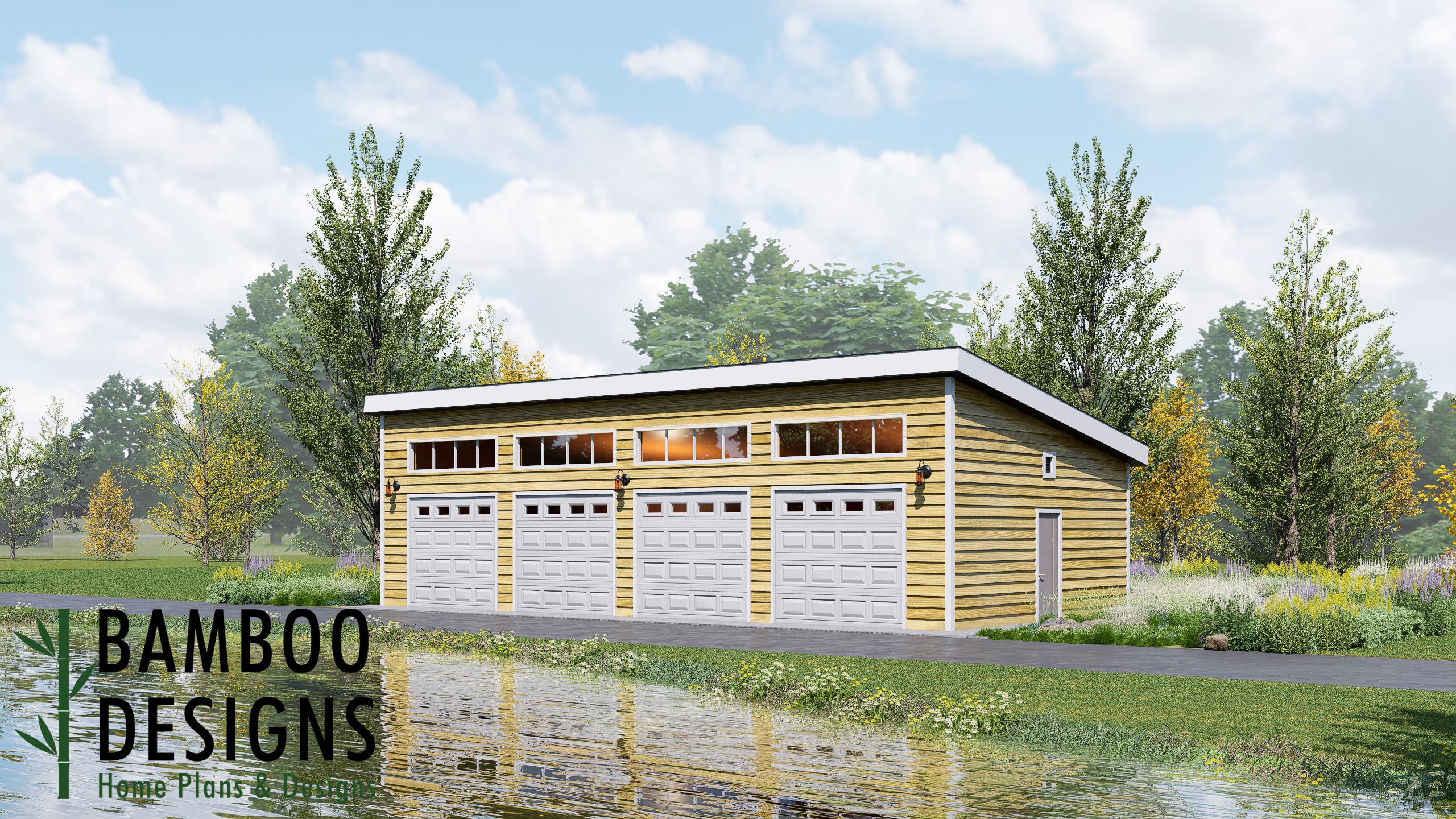 Image of Tusken 24x48 Monoslope Roof Garage Shed Plan - Modern Single-Slope Workshop & Multi-Bay Garage | DIY PDF Plans