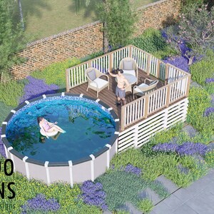 Saffron Circle Pool Deck Plan – 10x12 Above-Ground Pool Deck with Staircase | DIY PDF Plans for 14’ Round Pools