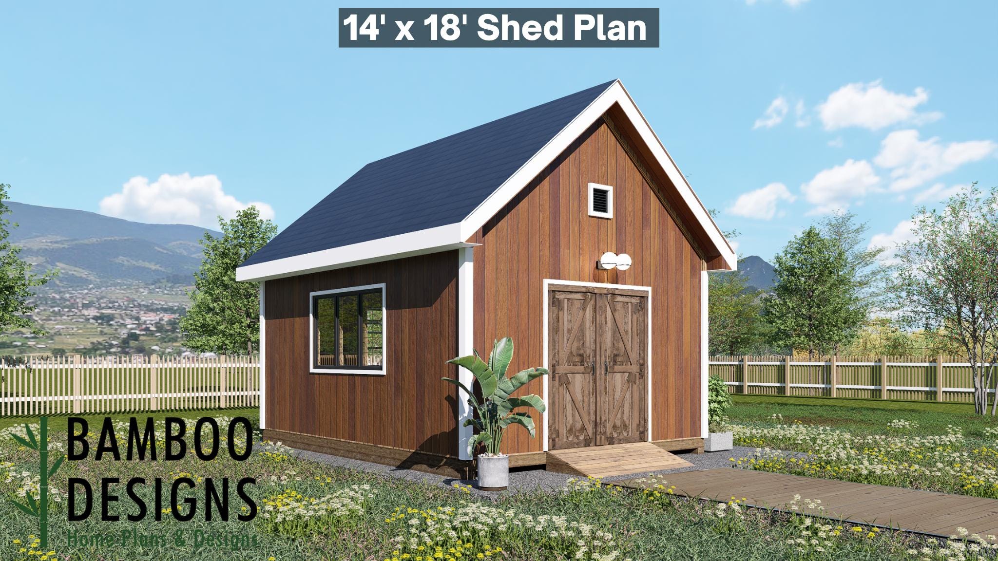Image of Portia 14x18 Gable Shed Plan - Modern Workshop, Garden Studio, or Backyard Office | DIY Shed Design (PDF)
