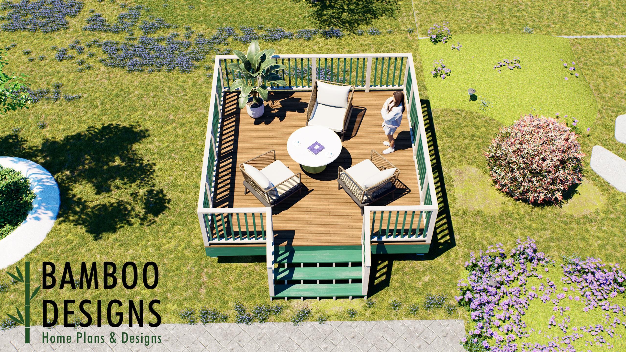 Image of Liberte 14x14 Freestanding Deck Plan — Spacious DIY Backyard Deck | DIY PDF Plans