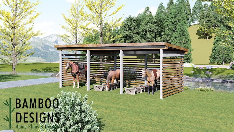 Hamblet 12x30 Horse Paddock Plan — Spacious Run-In Shelter for Horses & Livestock plan by Bamboo Designs
