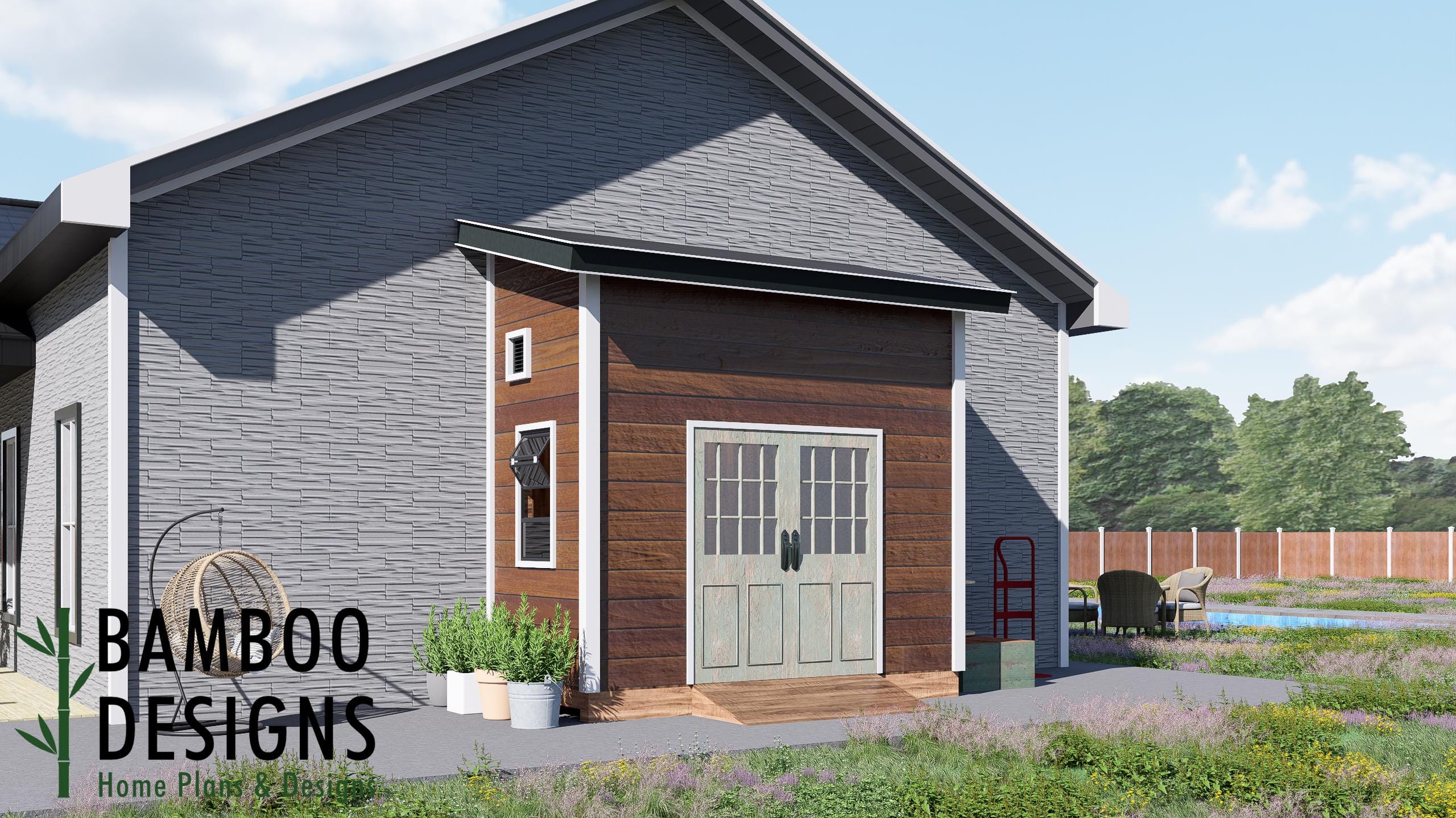 Image of Moss Lean-To Shed Plan - Modern 6x12 Storage Shed with Sloped Roof | Against-the-House Shed | DIY Lean-To Shed Plans