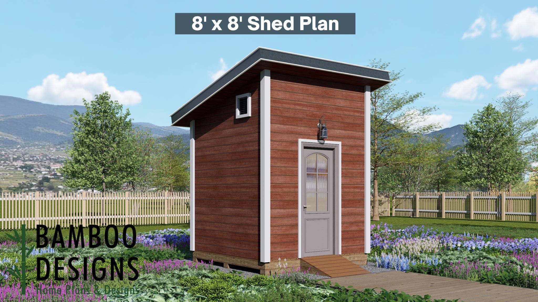 Image of Greta 8x8 Modern Shed Plan - Sloped Roof Compact Storage Building | DIY Backyard Studio or Garden Shed (PDF)