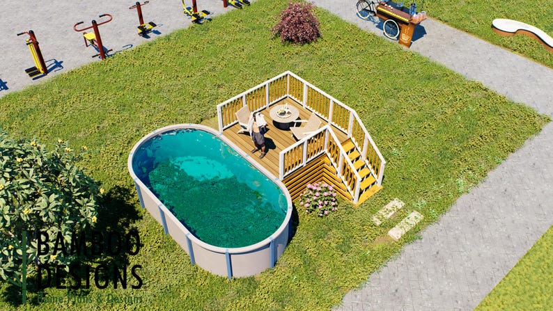 Donat Oval Pool Deck · 10x10 plan by Bamboo Designs