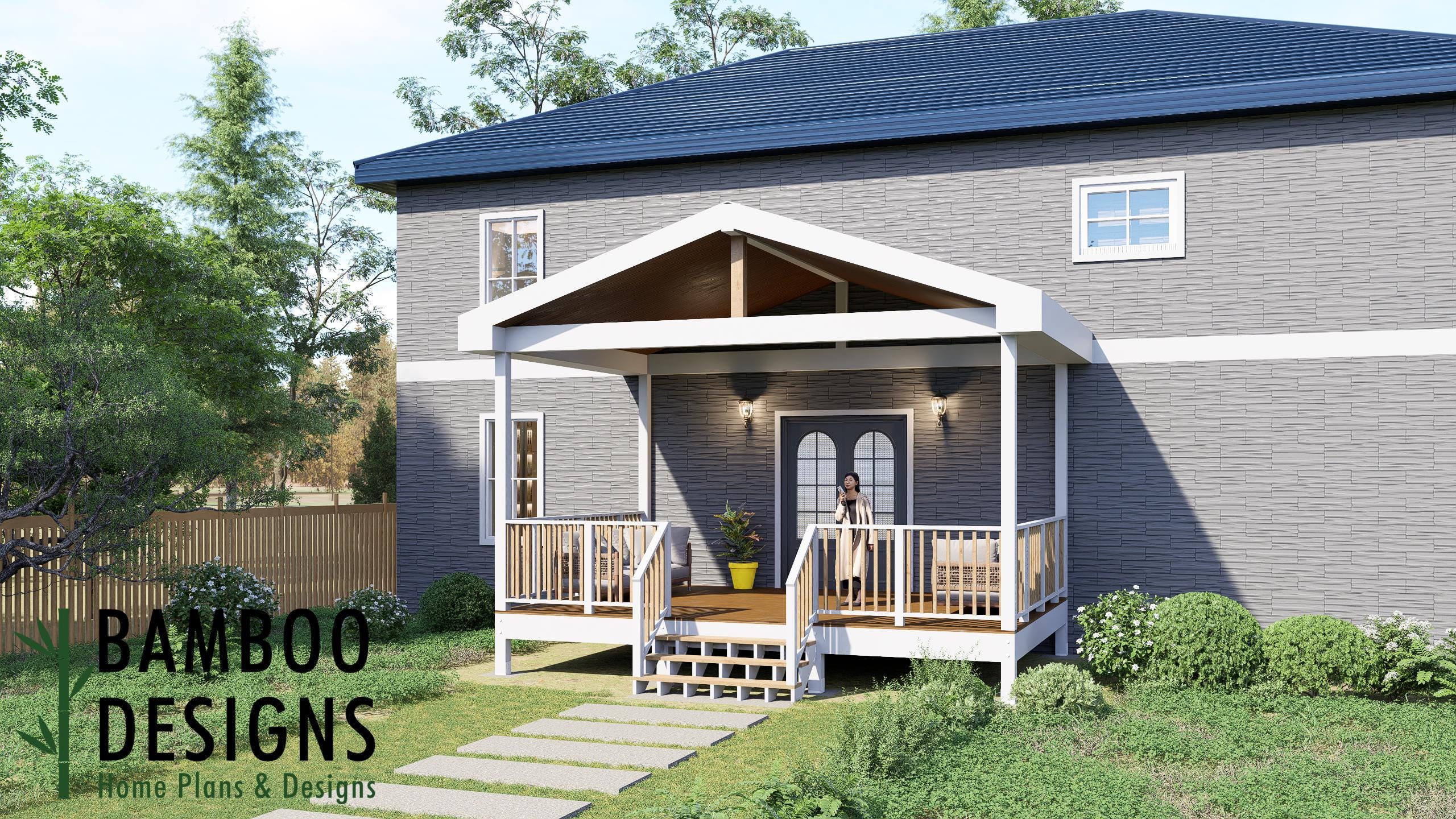 Image of Alice 14x20 Deck with Gable Porch Plan - Extra-Wide Covered Outdoor Living Space | DIY PDF Plans
