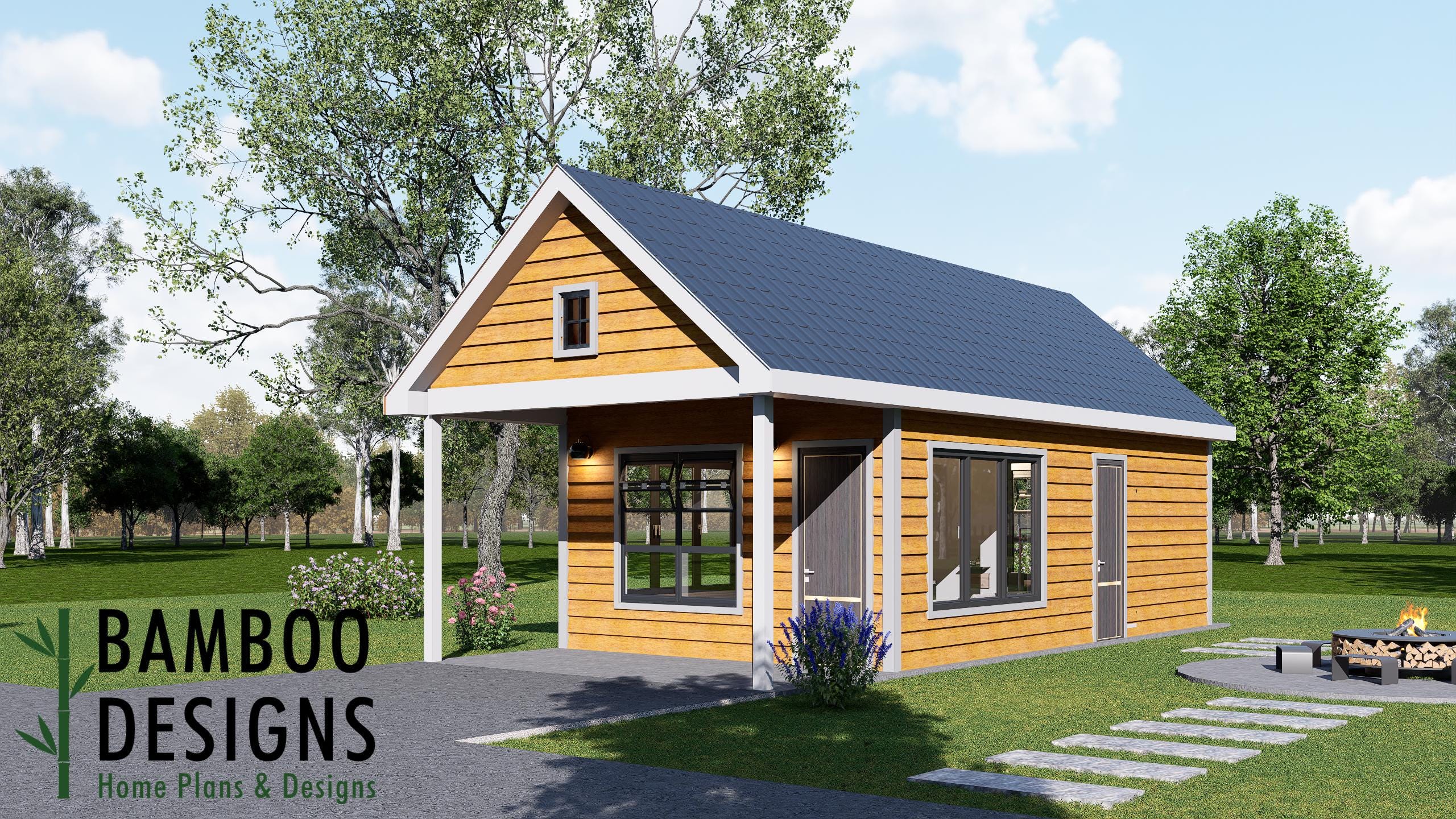 Image of Danbi Tiny Home Plan - 16x30 Modern Backyard ADU | DIY Tiny House Plans (480 Sq Ft)