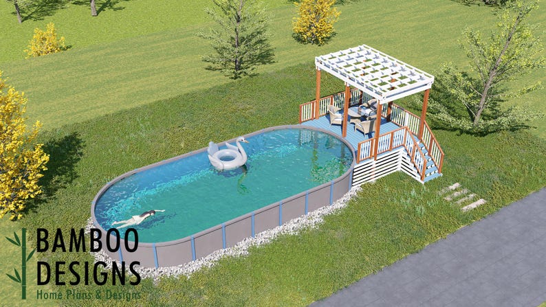 Wylen Oval Pool Deck · 10x15 plan by Bamboo Designs
