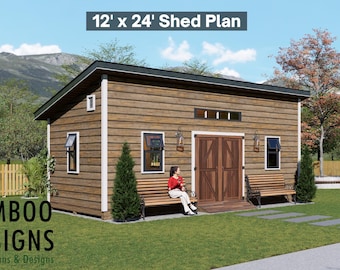 Jovian 12x24 Sloped Roof Shed Plan – Modern Workshop, Studio, or Backyard Office | DIY Building Plans (PDF)