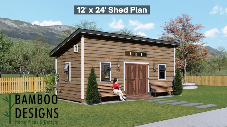 Jovian 12x24 Sloped Roof Shed plan by Bamboo Designs