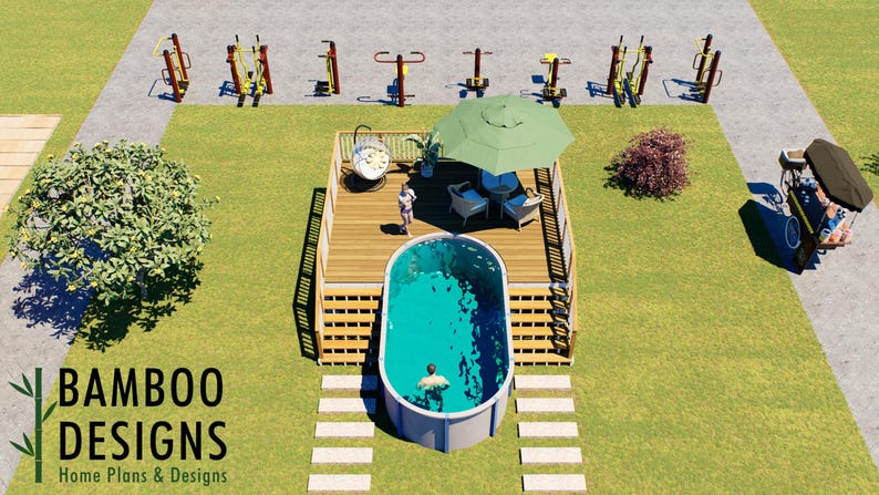 Circonita Oval Pool Deck · 16x20 plan by Bamboo Designs